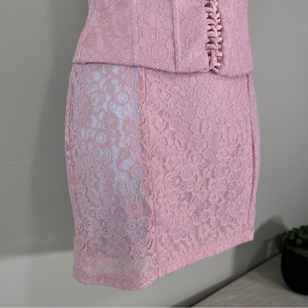 Pink Lace Halter Corset Mini Dress Coquette Y2K Fairycore Bodycon Party Dress - Picture 3 of 14